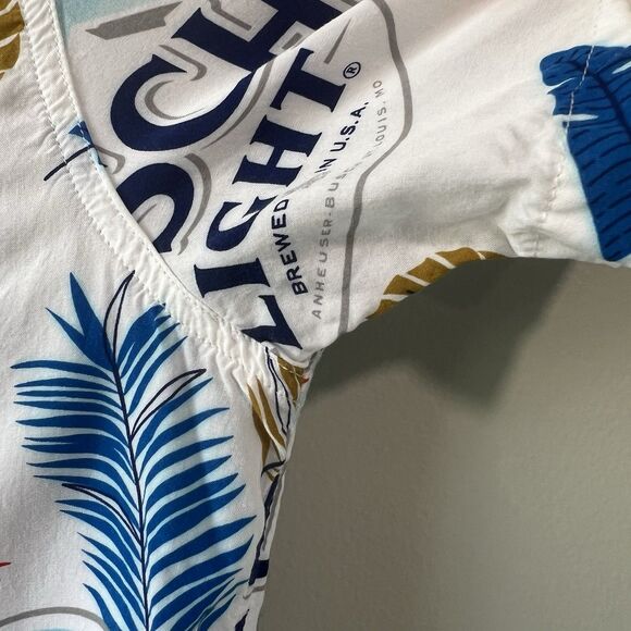 Anheuser Busch Men's Tropical Hawaiian Shirt White, Short Sleeve, Busch Light - Picture 7 of 14